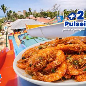 Camarão ao alho e óleo + 2 Passaportes para o Parque Aquático de R$104,90 por R$99,90.