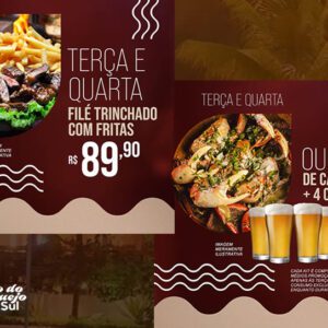 Filé trinchado com batata frita ou 2 kits de caranguejo + 4 chopps, TERÇA E QUARTA  por R$89,90.