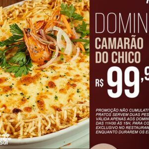 Domingo com Camarão do Chico para 2 pessoas no Chico do Caranguejo Sul , de R$179,90 por apenas R$99,90.