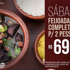 Sábado é com Feijoada completa para 2 pessoas no Chico do Caranguejo Sul por apenas R$69,90.