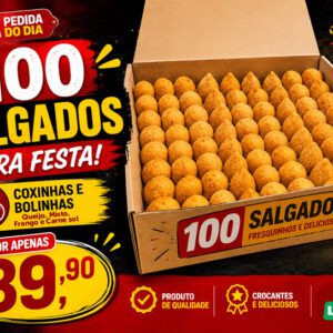 Kit contendo 100 salgadinhos para fazer a festa na LN Foods por apenas R$39,90.